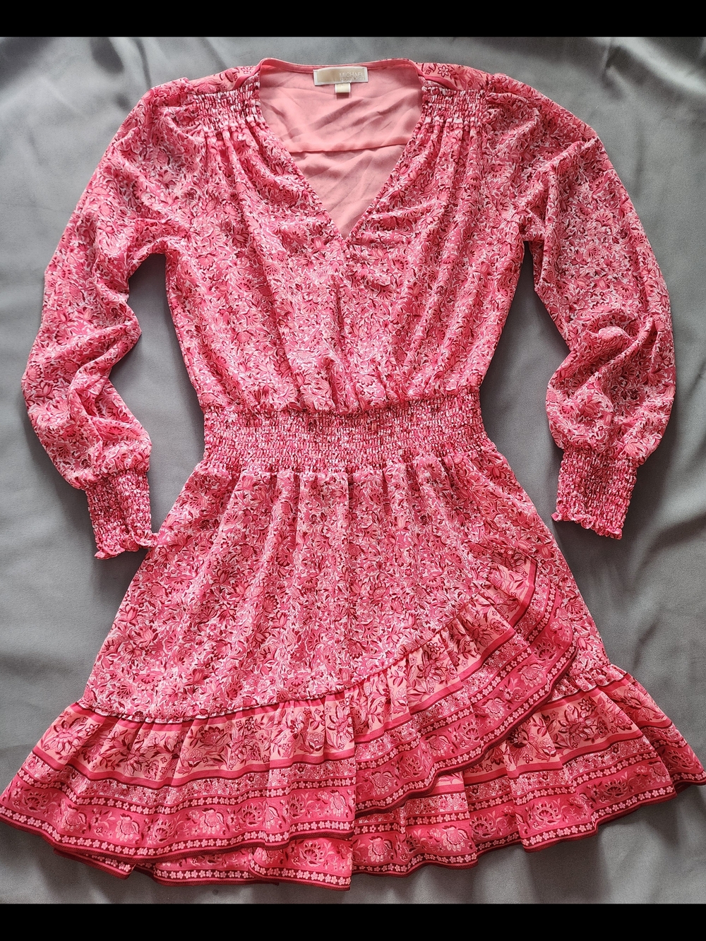 Michael Kors Elegant Pink Floral Ruffle Dress - Size M